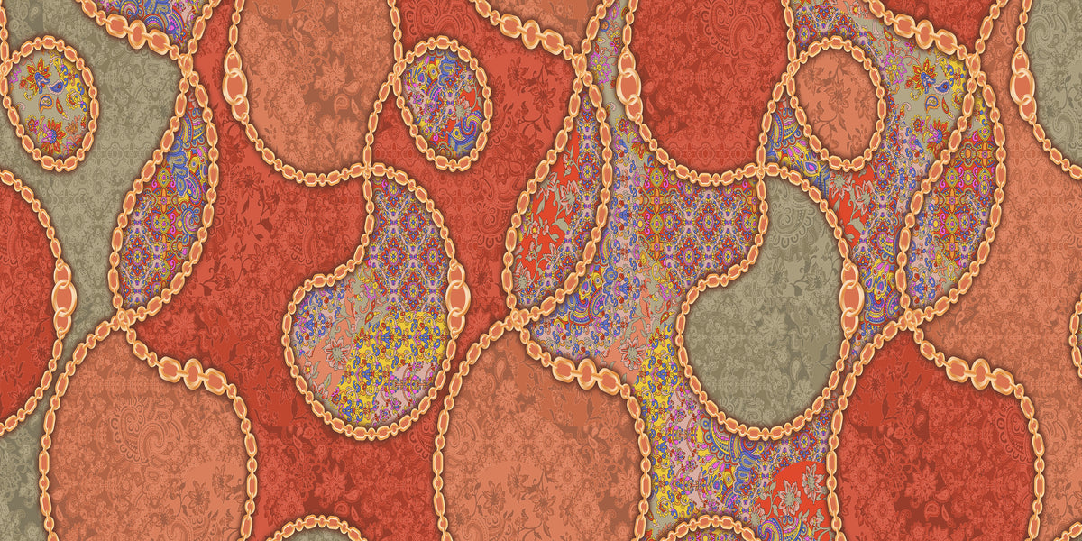 Boho Gold Chain Paisley Vintage Painting Wall Art Canvas Office Home Framed 120x60cm