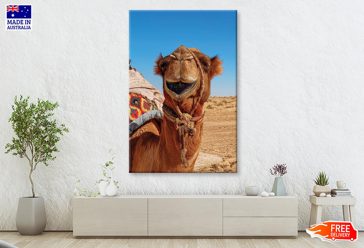 Close-Up Of a Dromedary Camel in The Desert Wall Art Decor 100% Australian Made