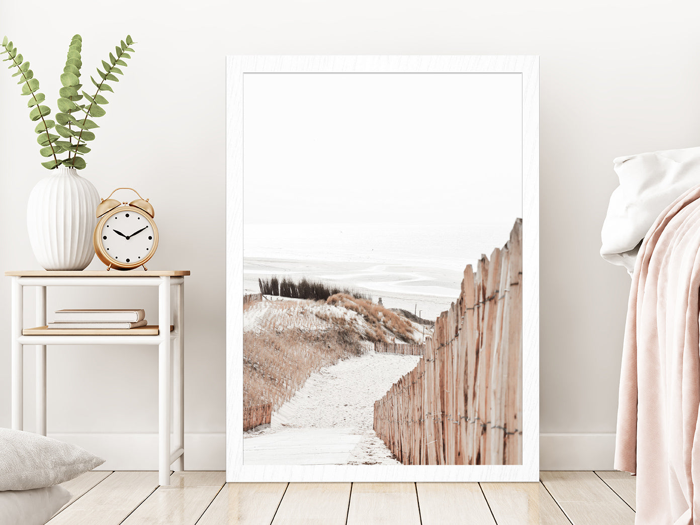 Foot Path to Sand Sea Faded Photograph Glass Framed Wall Art, Ready to Hang Quality Print Without White Border White