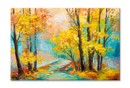 Yellow Trees With Autumn Forest Oil Painting Wall Art Limited Edition High Quality Print Stretched Canvas None