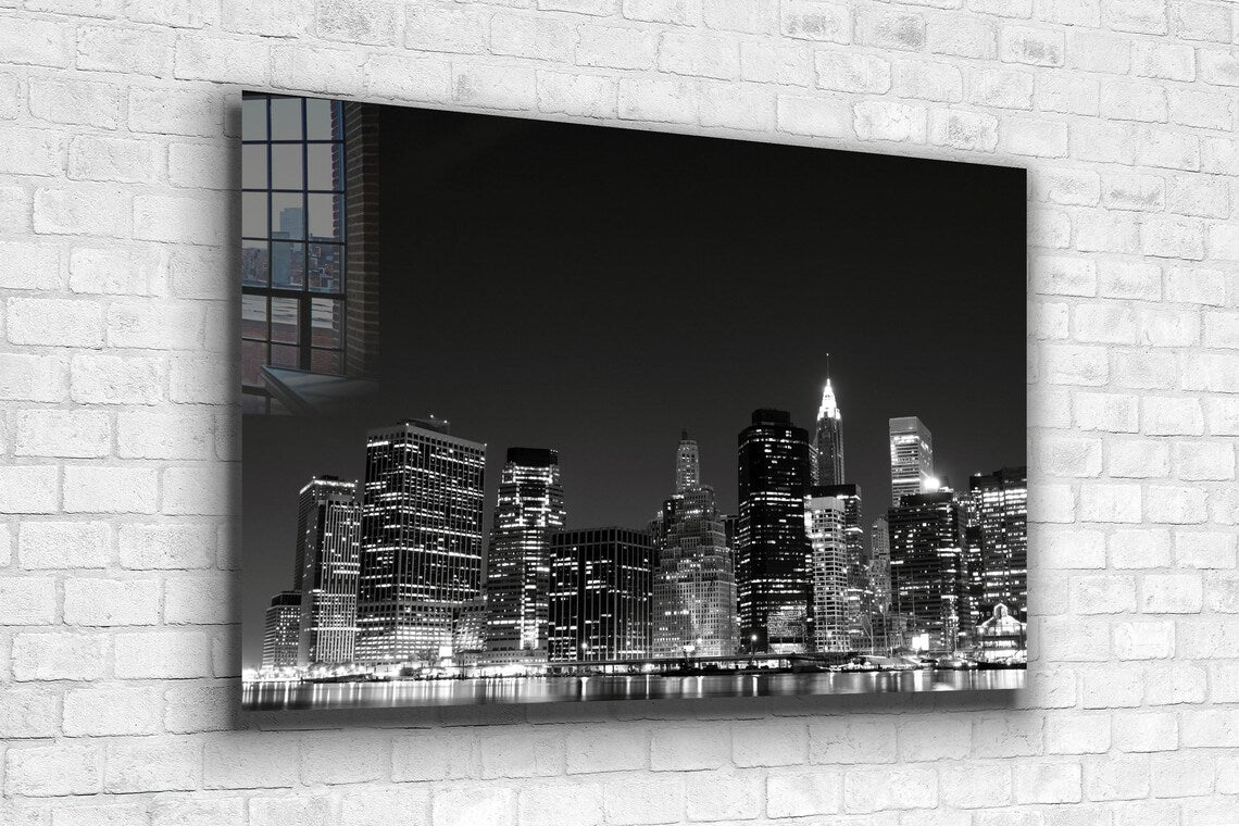 B&W Night Cityscape UV Direct Aluminum Print Australian Made Quality