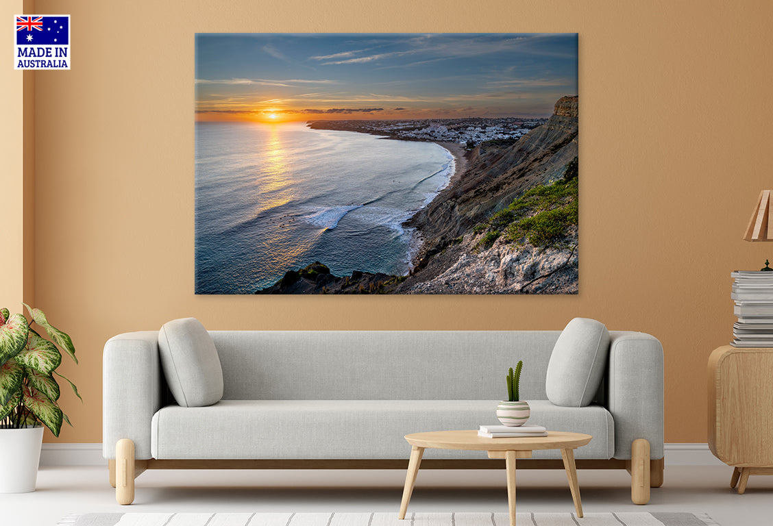 Ocean with the Rocky Beach Sunset Portugal Wall Art Decor 100% Australian Made