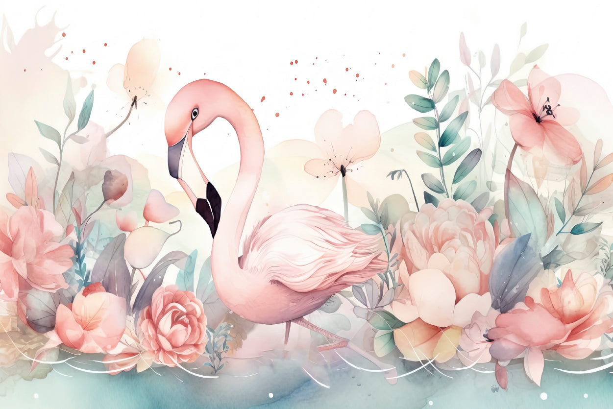 Happy Flamingo Watercolor Style Print 100% Australian Made - Bella Home Decor