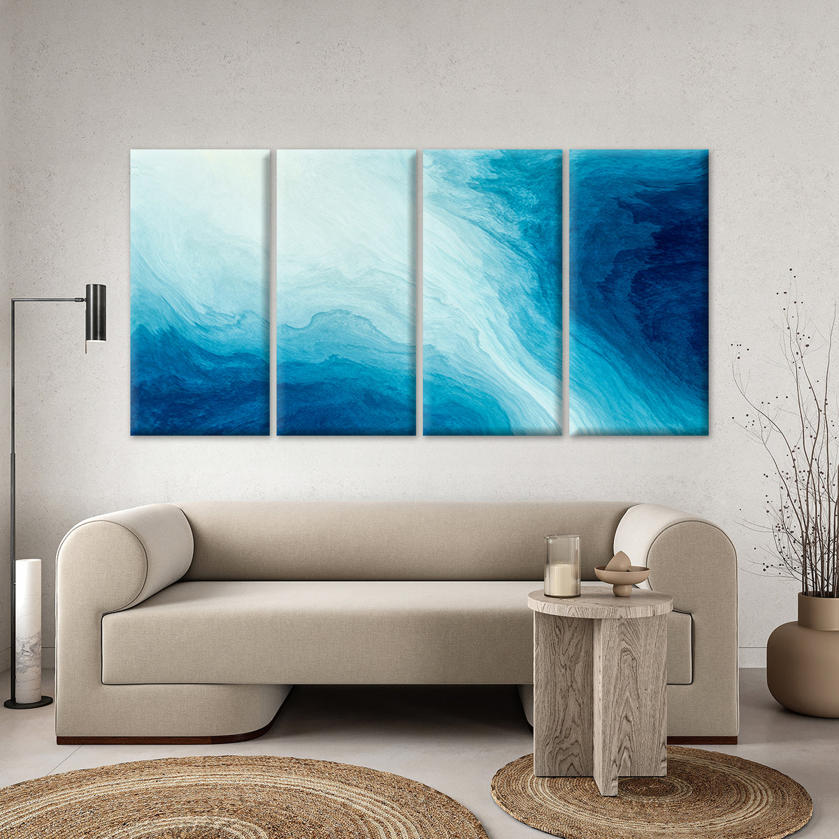 4pcs Navy Turquoise Fluid Marble Water Effect Wall Art Canvas Framed 45x80cm - High Quality Print 100% Australian Made Wall Canvas Ready to Hang