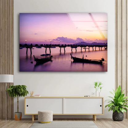 Boats on Lake Sunset UV Direct Aluminum Print Australian Made Quality