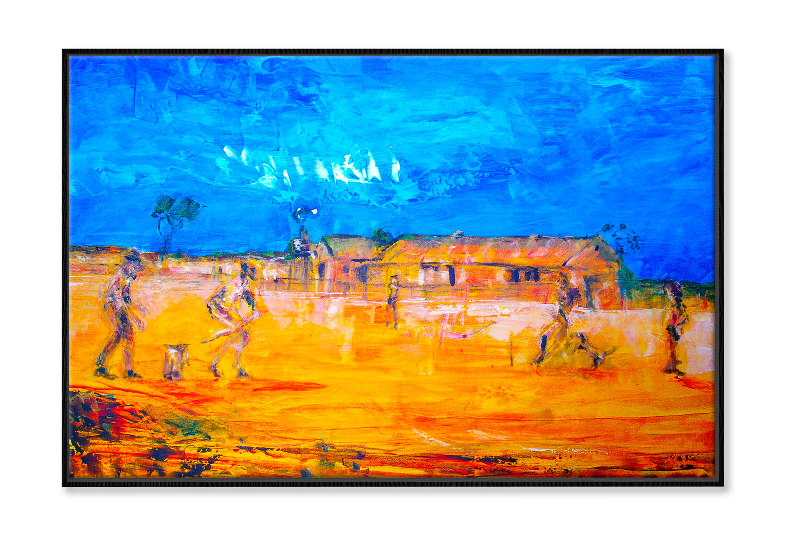 Concept Featuring Game Of Bush Cricket Oil Painting Limited Edition High Quality Print Canvas Box Framed Black