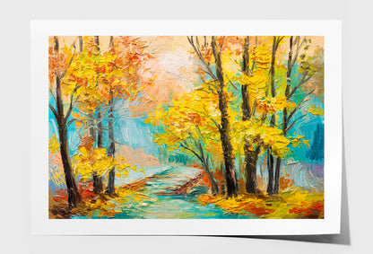 Yellow Trees With Autumn Forest Oil Painting Wall Art Limited Edition High Quality Print Unframed Roll Canvas None