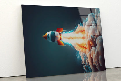 Rocket Launch on a Blue Background Acrylic Glass Print Tempered Glass Wall Art 100% Made in Australia Ready to Hang - Bella Home Decor