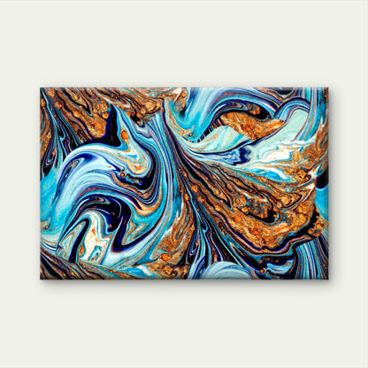 Blue Gold Marble Fluid Flow Abstract Wall Art Decor 100% Australian Made - Bella Home Decor