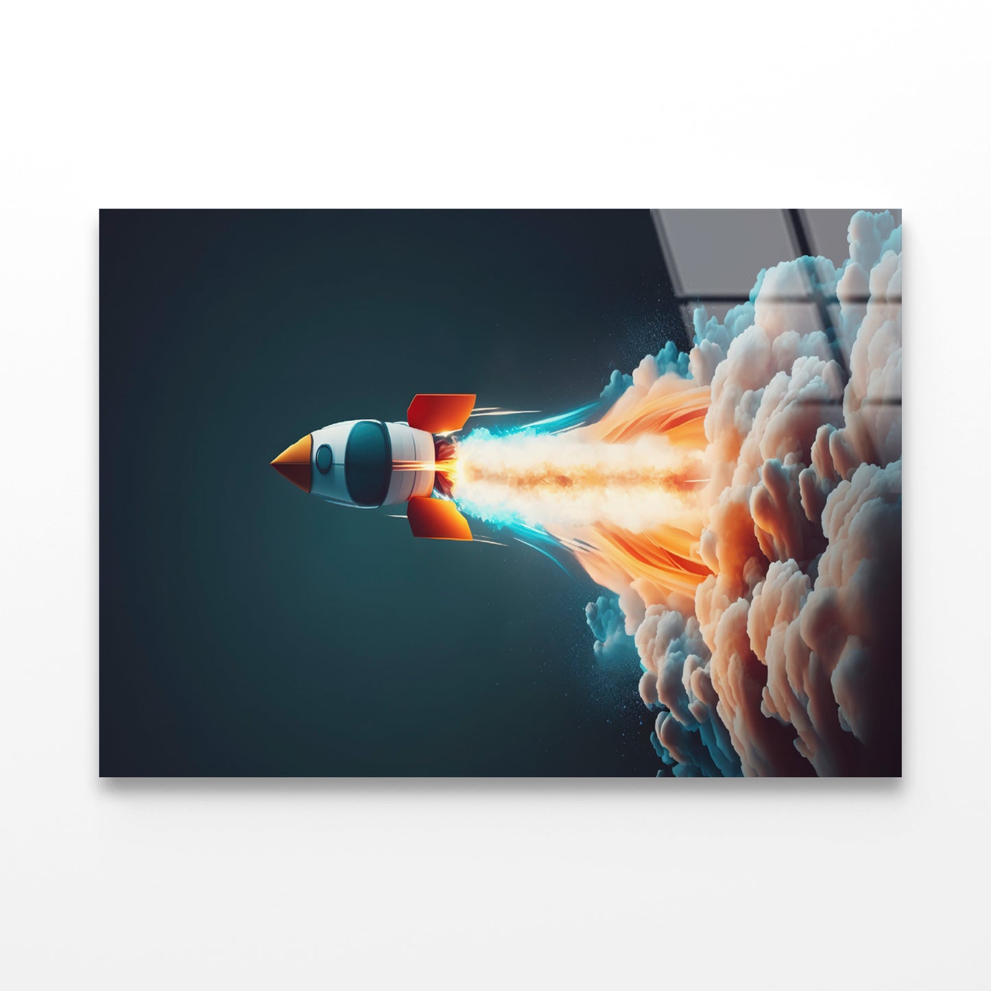 Rocket Launch on a Blue Background Acrylic Glass Print Tempered Glass Wall Art 100% Made in Australia Ready to Hang - Bella Home Decor