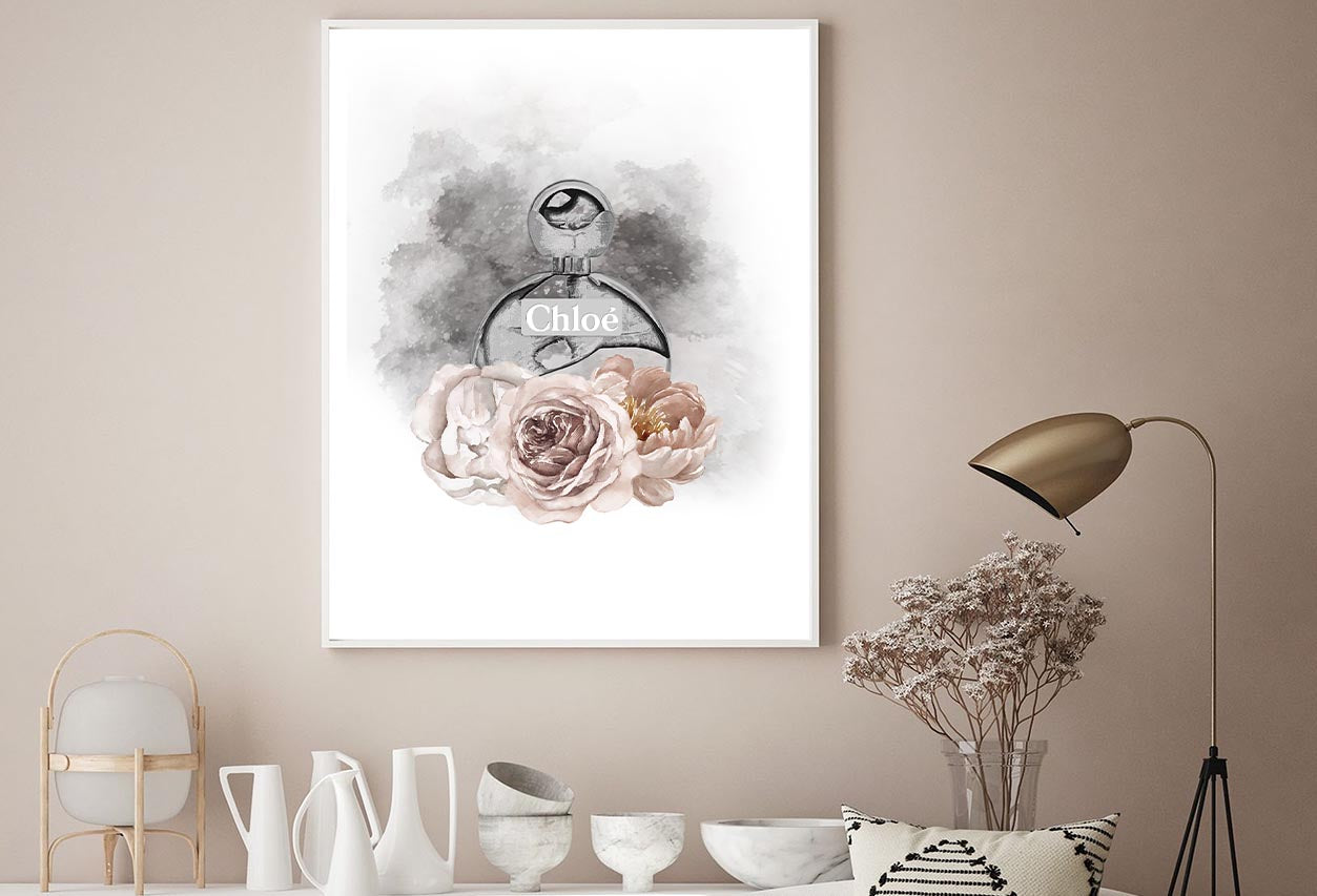 Round Perfume Bottle with Flowers Home Decor Premium Quality Poster Print Choose Your Sizes