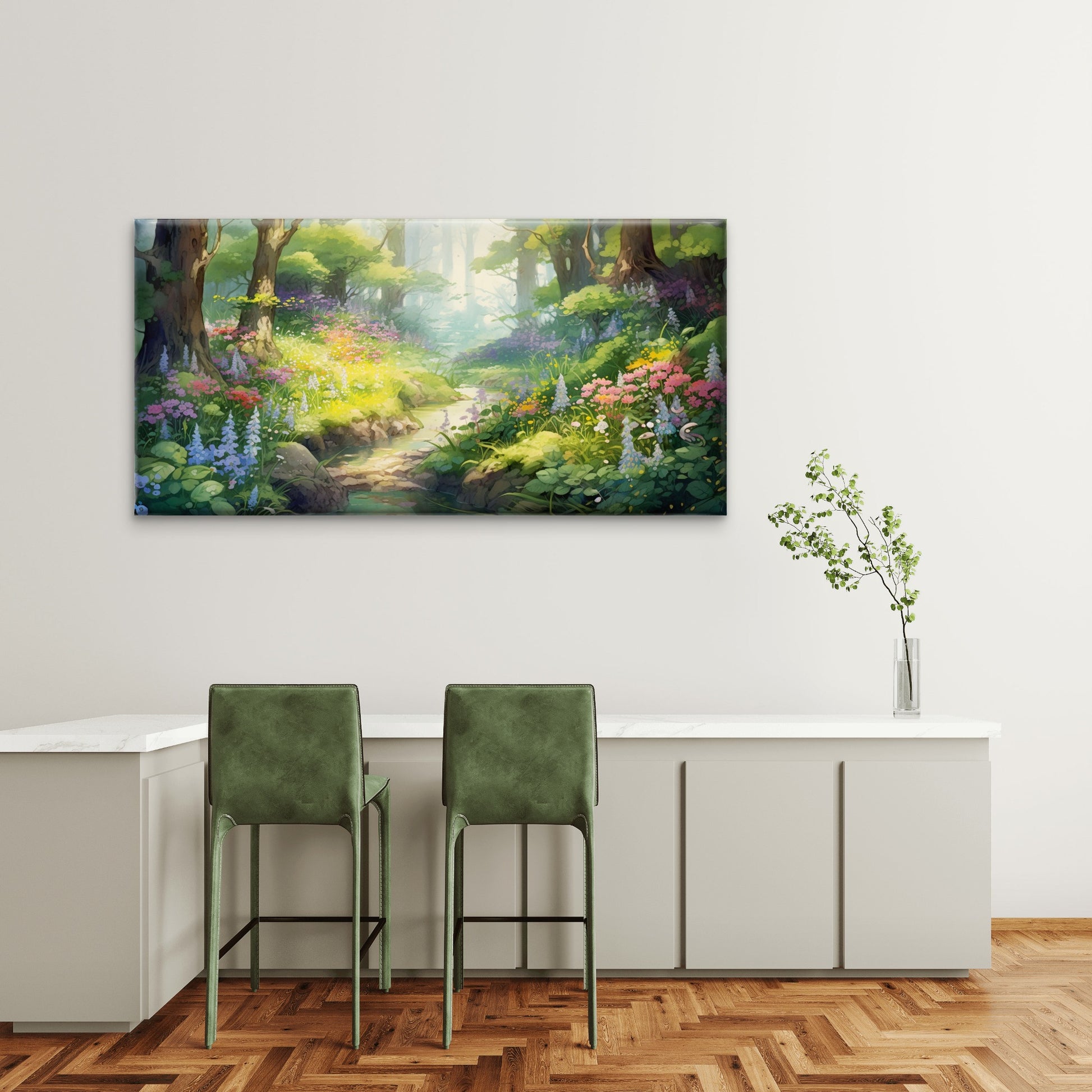 Forest Stream Spring Flower Wall Art Canvas Office Home Room Framed 120x60cm - Bella Home Decor