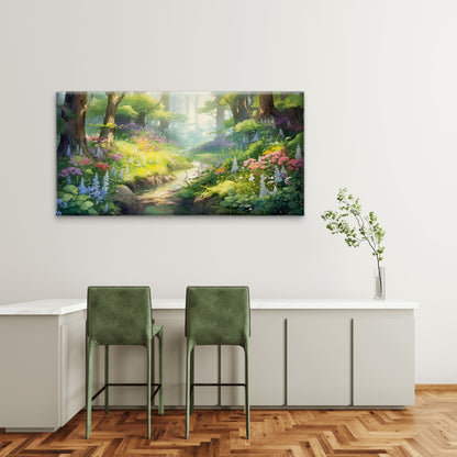 Forest Stream Spring Flower Wall Art Canvas Office Home Room Framed 120x60cm - Bella Home Decor