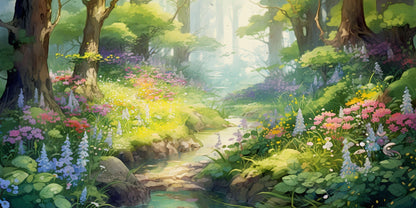 Forest Stream Spring Flower Wall Art Canvas Office Home Room Framed 120x60cm - Bella Home Decor