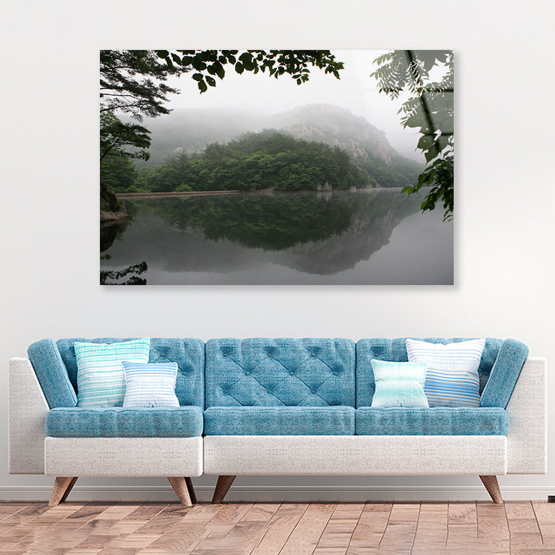 View of Morning on the Lake with Mountains Acrylic Glass Print Tempered Glass Wall Art 100% Made in Australia Ready to Hang