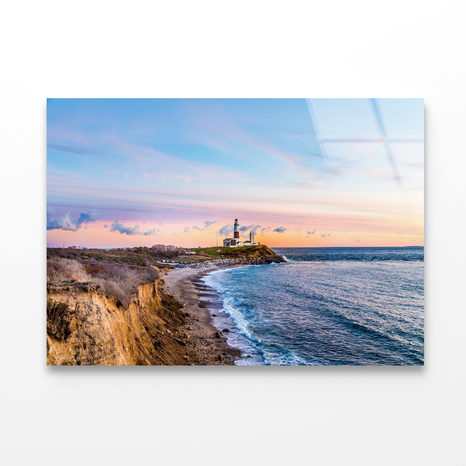 Lighthouse in Coast of Montauk Acrylic Glass Print Tempered Glass Wall Art 100% Made in Australia Ready to Hang - Bella Home Decor