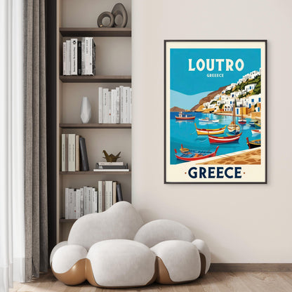 Loutro Crete Greece Vibrant Greek Village & Coastal Boats Travel Poster Print Wall Art