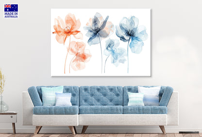 Soft Watercolor Flowers Pastel Peach and Blue Tones Wall Art Decor 100% Australian Made