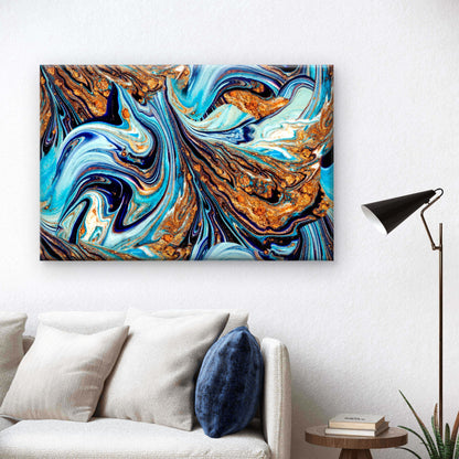 Blue Gold Marble Fluid Flow Abstract Wall Art Decor 100% Australian Made - Bella Home Decor