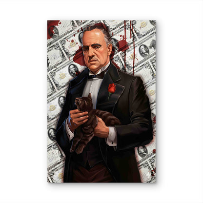 Mafia Boss Tuxedo Rose Cat Blood Money Vintage 60x90cm Metal Print Ready to Hang
