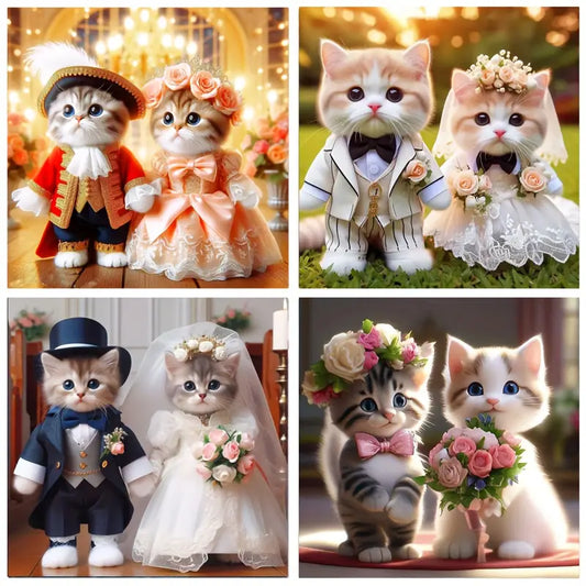 4pcs Love Cat Animal Wedding  Wall Art Canvas Framed
