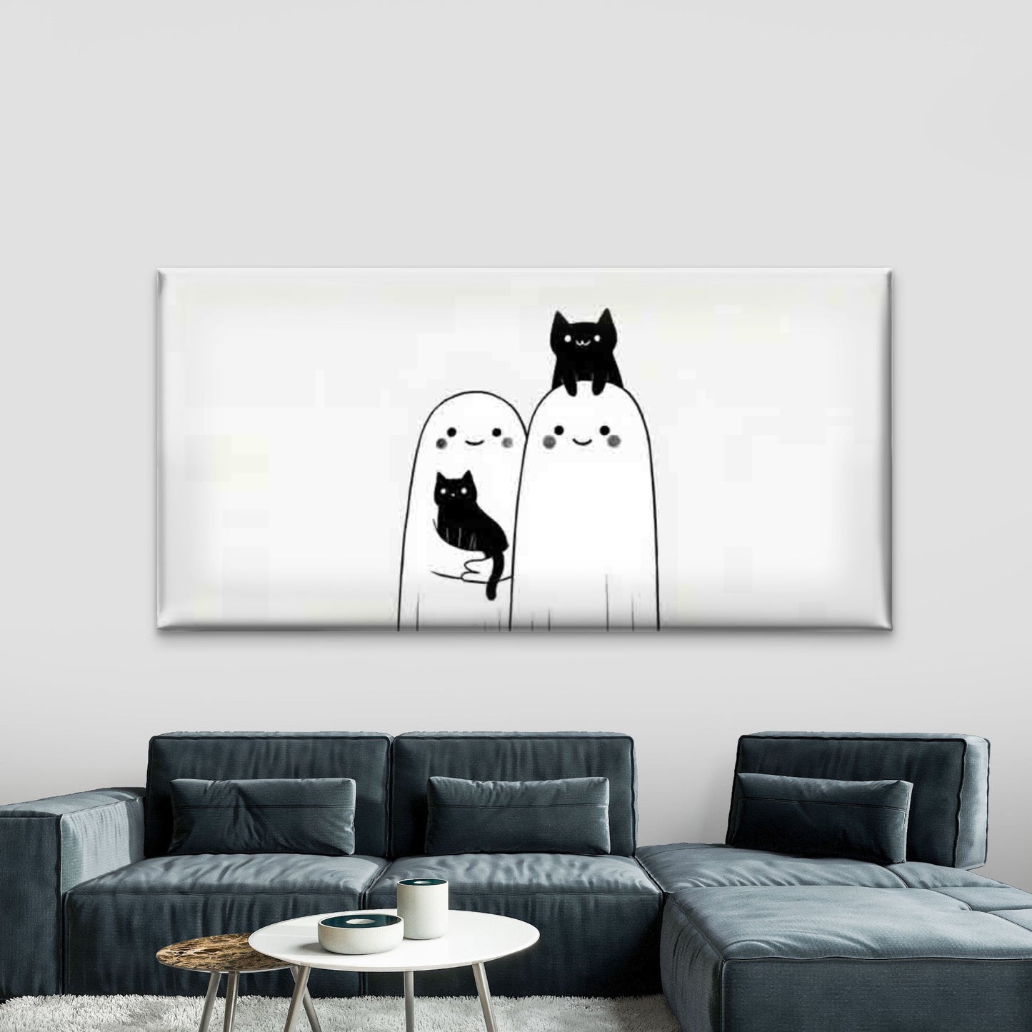 Anime Black & White Cat Wall Art Canvas Office Home Room Framed 120x60cm