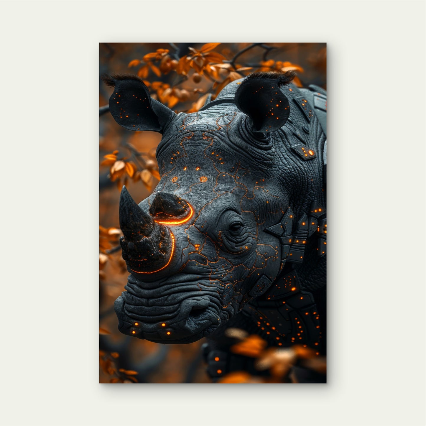 View Rhinoceros Animal With Futuristic Robotic Parts 40x60cm Metal Print Ready to Hang
