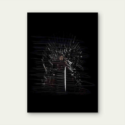 Dark King Seated on Sword Throne 40x60cm Metal Print Ready to Hang - Bella Home Decor