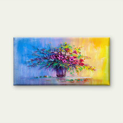 Modern Abstract Yellow Blue Floral Wall Art Canvas Office Home Framed 120x60cm