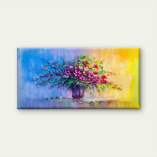 Modern Abstract Yellow Blue Floral Wall Art Canvas Office Home Framed 120x60cm
