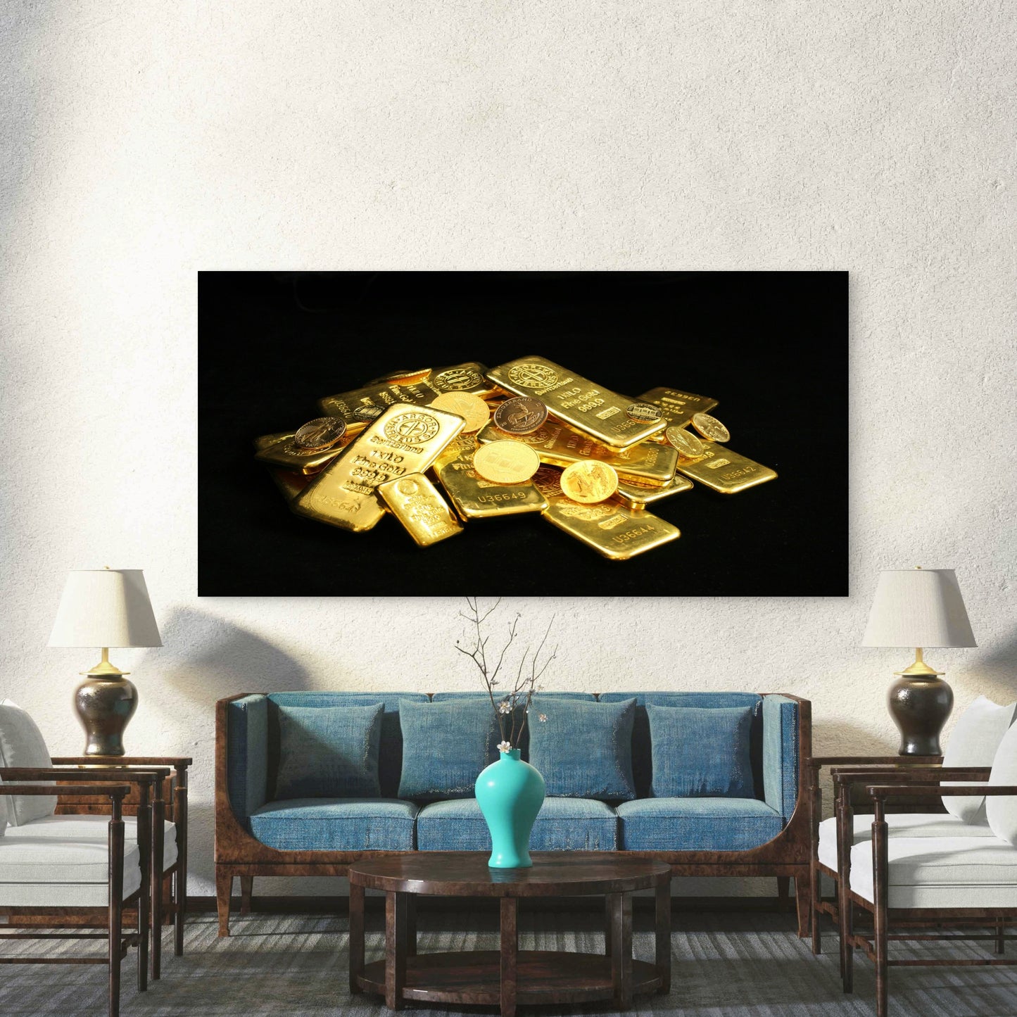Pile Of Shining Gold Bars Wall Art Canvas Office Home Room Framed 120x60cm