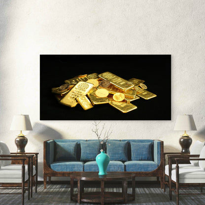 Pile Of Shining Gold Bars Wall Art Canvas Office Home Room Framed 120x60cm