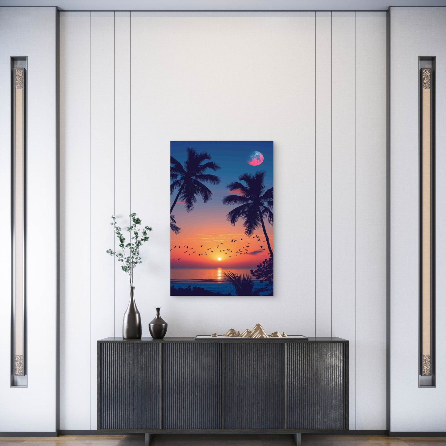Tropical Beach Sunset Scene Metal Print Ready to Hang