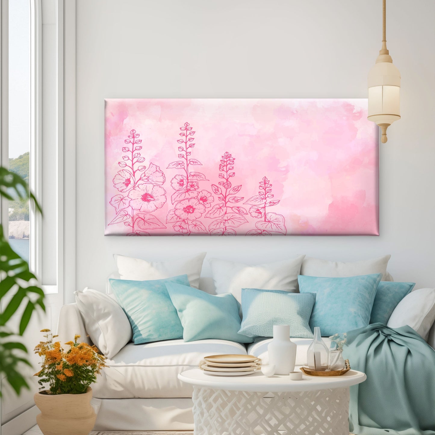 Soft Pastel Sakura Garden Bloom Wall Art Canvas Office Home Room Framed 120x60cm