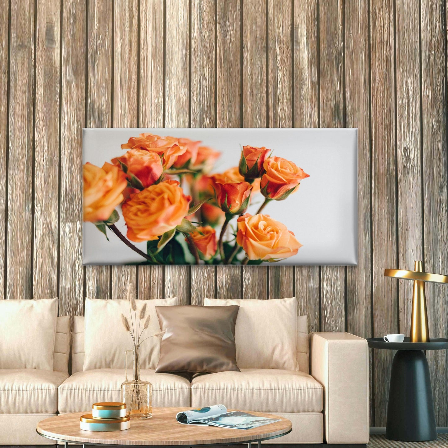 Vibrant Orange Roses Bouquet Wall Art Canvas Office Home Room Framed 120x60cm