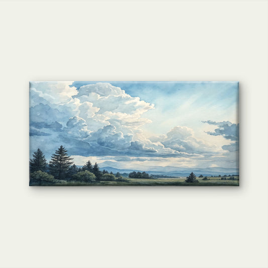 Beautiful Blue Sky White Fluffy Cloud Wall Art Canvas Office Home Framed 120x60