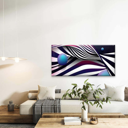 Abstract Wavy Lines And Spheres Wall Art Canvas Office Home Room Framed 120x60cm