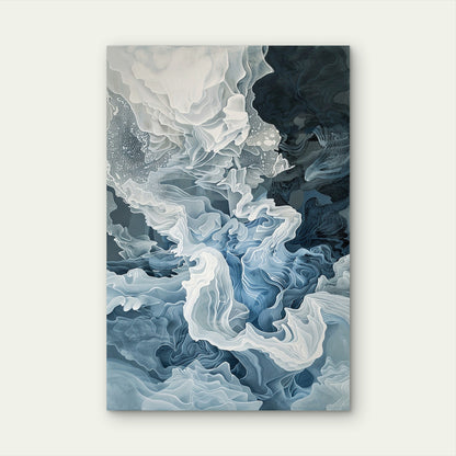 Blue Gray Fluid Abstract Smoke Painting 40x60cm Metal Print Ready to Hang