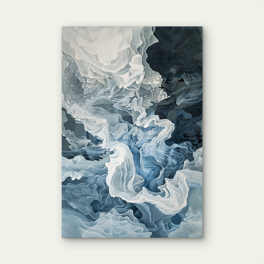 Blue Gray Fluid Abstract Smoke Painting 40x60cm Metal Print Ready to Hang