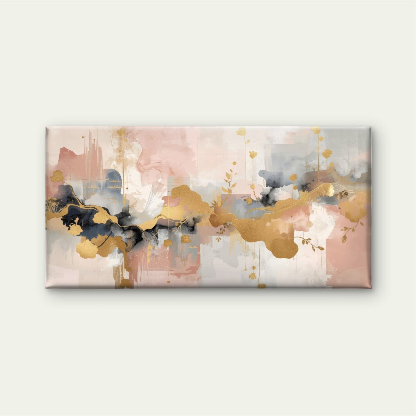 Elegant Pink Gold Leaf Foil Wall Art Canvas Office Home Room Framed 120x60cm