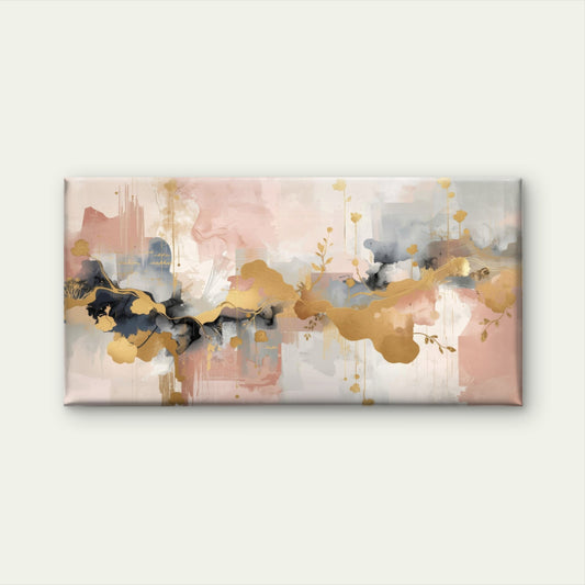 Elegant Pink Gold Leaf Foil Wall Art Canvas Office Home Room Framed 120x60cm