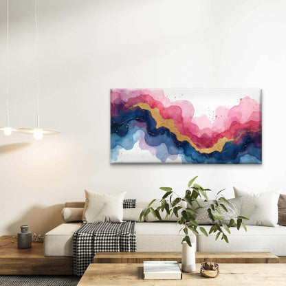 Gold Pink Blue Alcohol Ink Wall Art Canvas Office Home Room Framed 120x60cm - Bella Home Decor