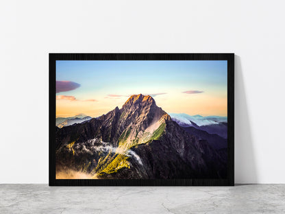 Sunrise Over The Mountains Taiwan Glass Framed Wall Art, Ready to Hang Quality Print Without White Border Black