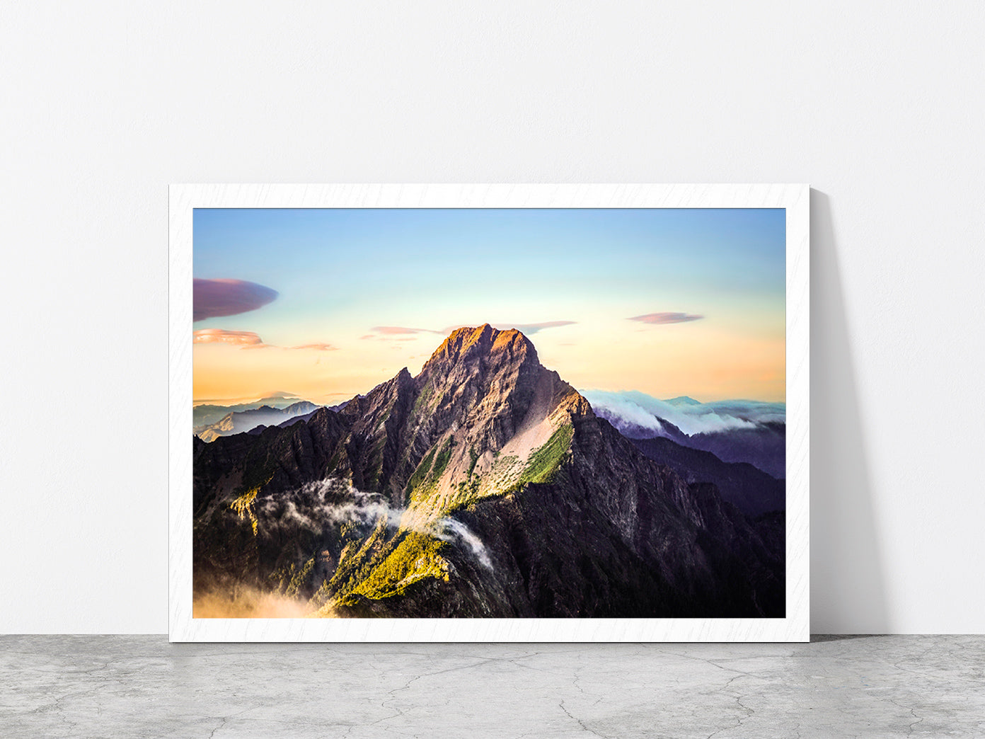 Sunrise Over The Mountains Taiwan Glass Framed Wall Art, Ready to Hang Quality Print Without White Border White