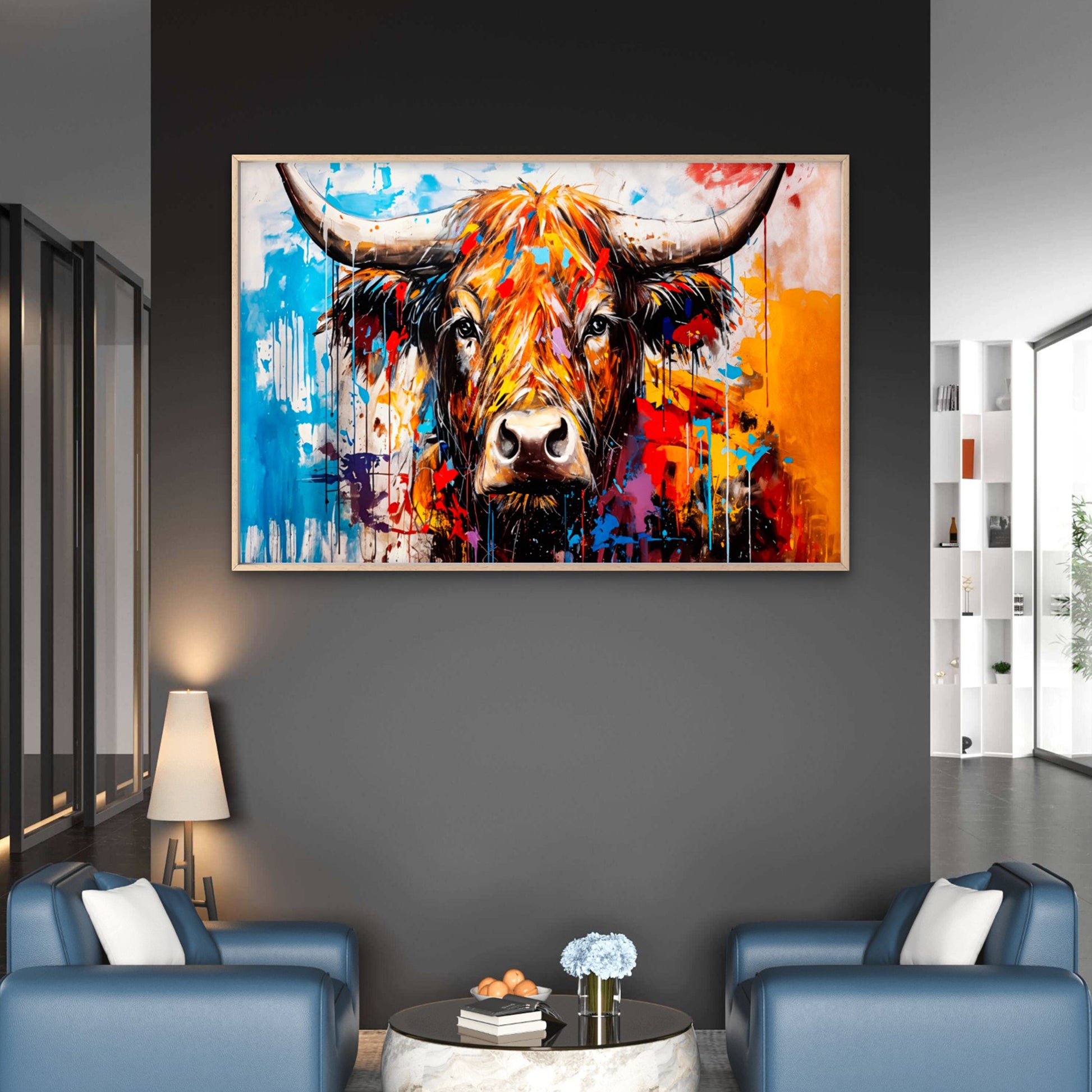 Multi-Color Abstract Highland Cow Wall Art Decor 100% Australian Made - Bella Home Decor