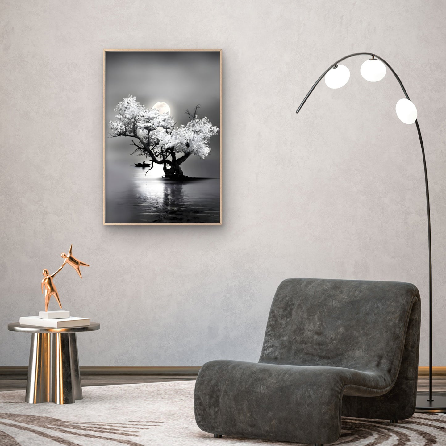 Bella Home Amazing Night View of Tree on Lake with Full Moon Print Canvas Ready to hang - Bella Home Decor