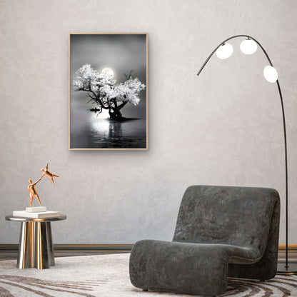 Bella Home Amazing Night View of Tree on Lake with Full Moon Print Canvas Ready to hang - Bella Home Decor