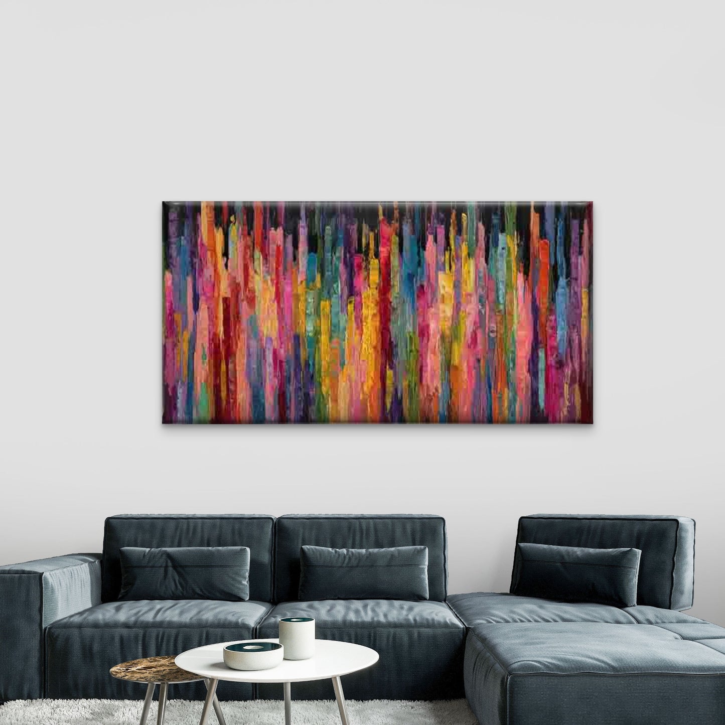 Neutral Vertical Line Stripes Wall Art Canvas Office Home Room Framed 120x60cm - Bella Home Decor