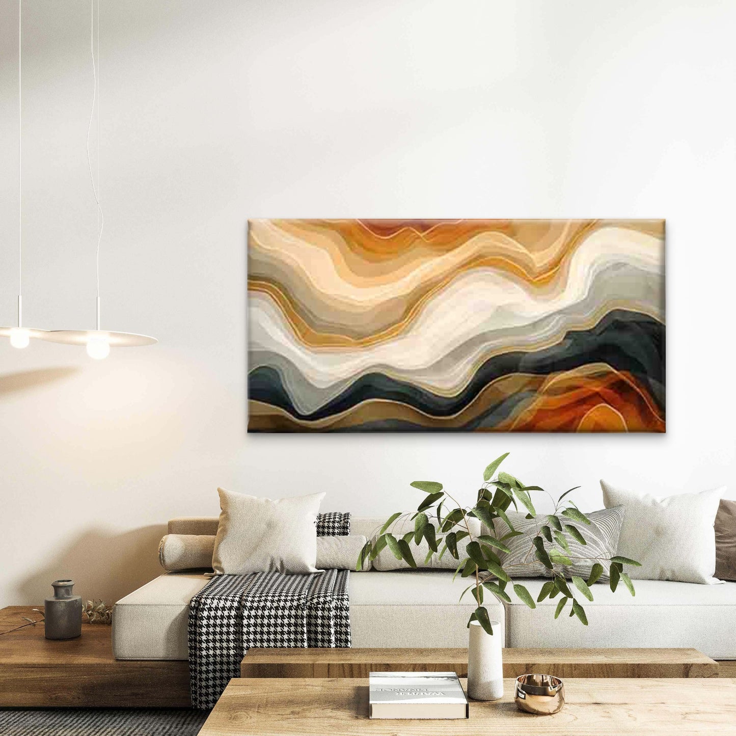 Abstract Wave Pattern Wall Art Canvas Office Home Room Framed 120x60cm - Bella Home Decor