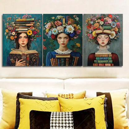 3pcs Floral & Book Design Metal Print Ready to Hang Art